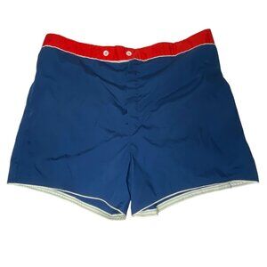 Vintage Mens Swim Trunks Size XL 40/42 Mesh Lining Blue Red Made In USA Flaws